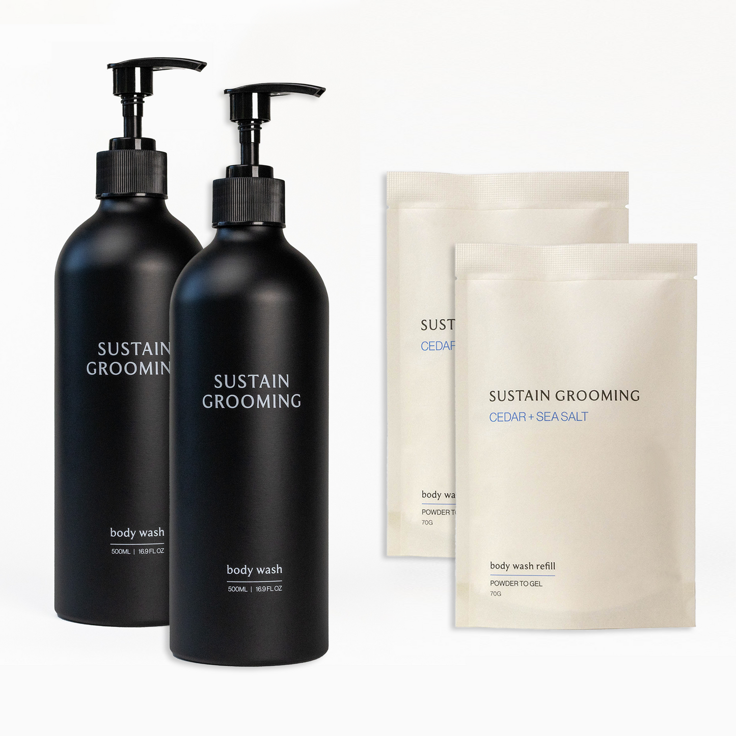 Family Bundle: 2 Body Wash Servings with 2 Reusable Bottles