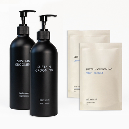 Family Bundle: 2 Body Wash Servings with 2 Reusable Bottles